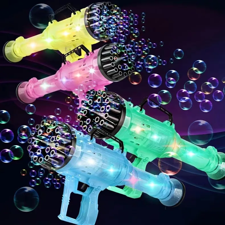 Toy gun Outdoor Holes Plastic Shooter Bubble Gun Machine Toy Lights Bubble Blowing Game For Kids Boys Gatling bubble gun