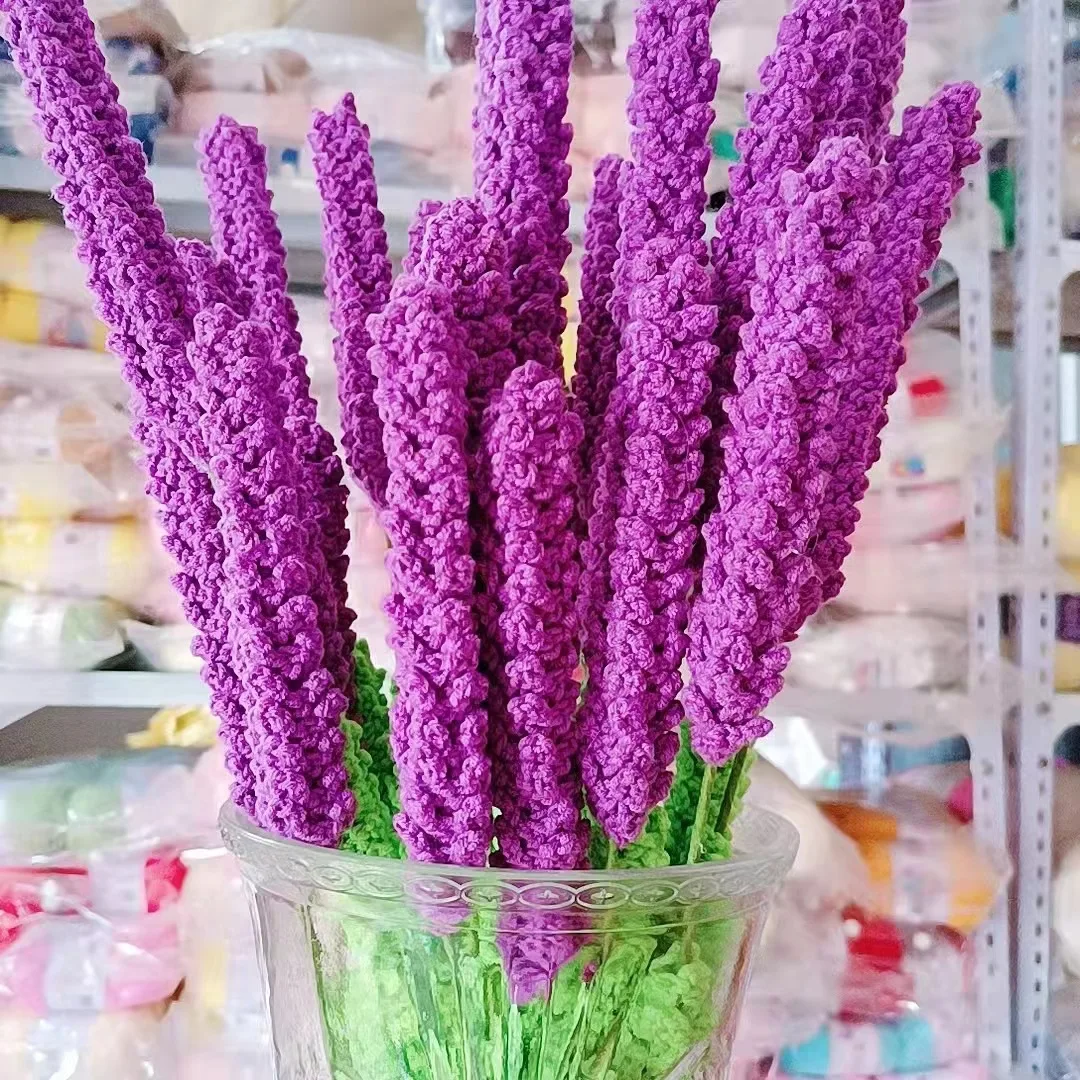 wholesale colorful  Handmade Crocheted knitting woolen yarn Artificial lavender Bouquet for gift