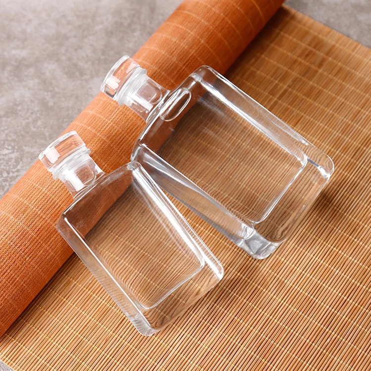 100ml Clear Square Fruit Juice Bottle Glass Vodka Wine Bottle With Glass Stopper