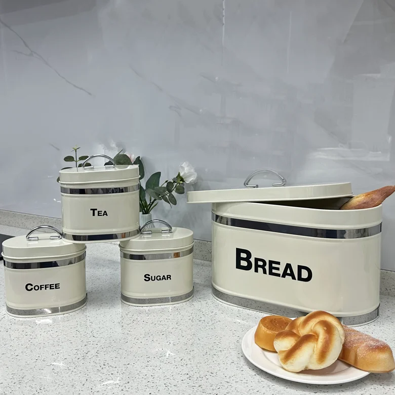 Bread Box for Kitchen Countertop Canisters Set of 3 - Coffee Tea Sugar Container Set (Bread Box & Canisters)