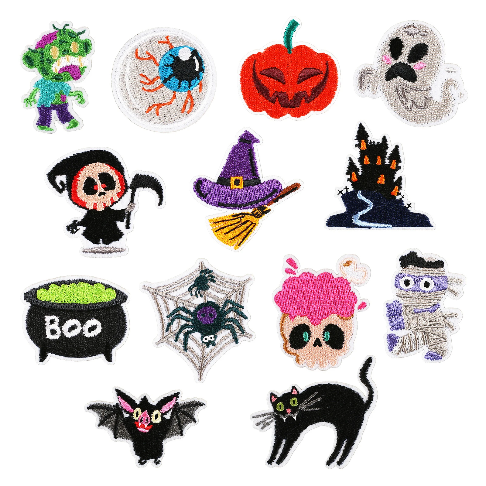 Halloween twill handmade embroidery iron on patch mummy bat spider patch