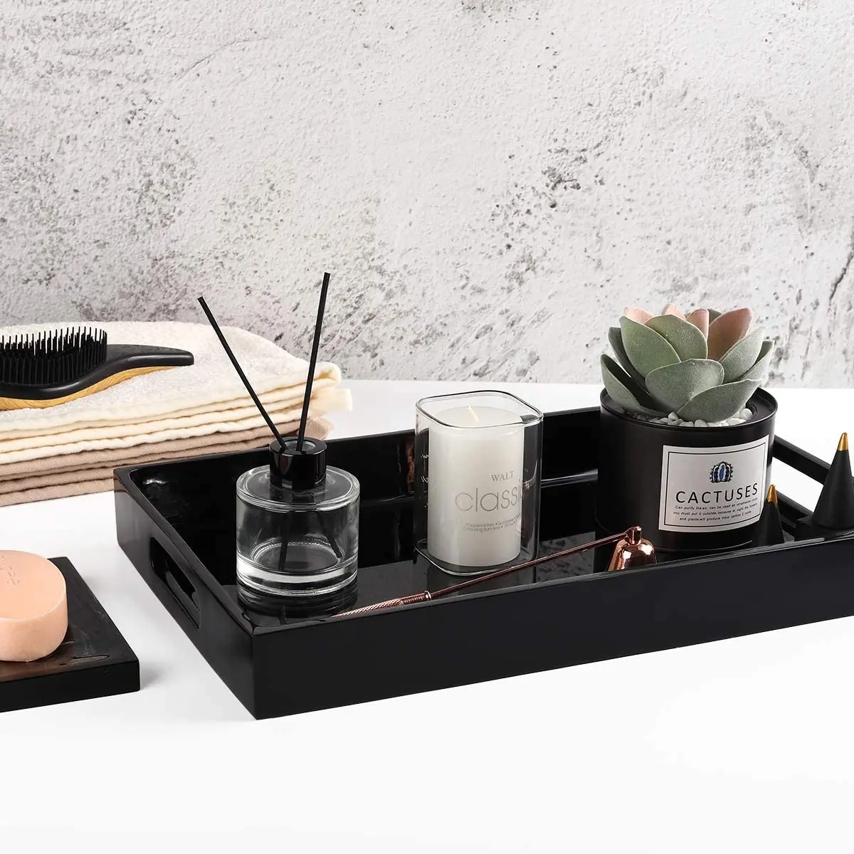 Лоток для туалетного столика Luxspire с ручками, стойка для ванной комнаты, кухни, полимерный глянцевый резервуар для туалета