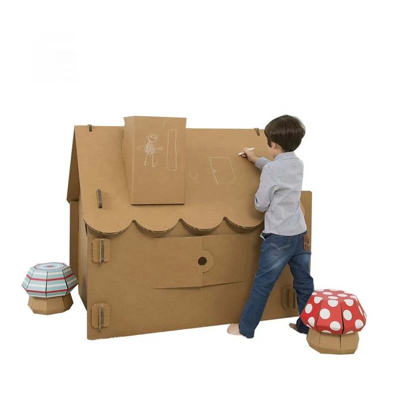 Custom Made Printing Paper Playhouse Recyclable Cardboard Diy Playhouse For Kids