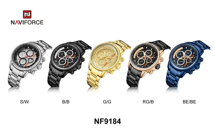  NAVIFORCE 9184 SW роскошные стальные военные наручные часы спортивные мужские водонепроницаемые кварцевые