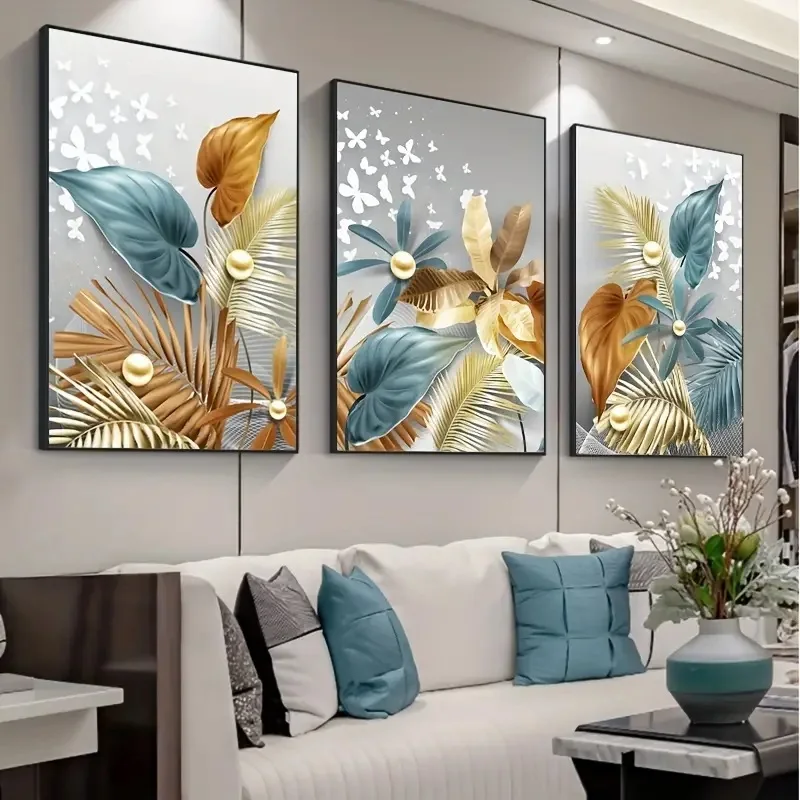 Fantasy Butterfly And Leaf Crystal Painting Wall Art Decor Glass Porcelain Painting For Living Room