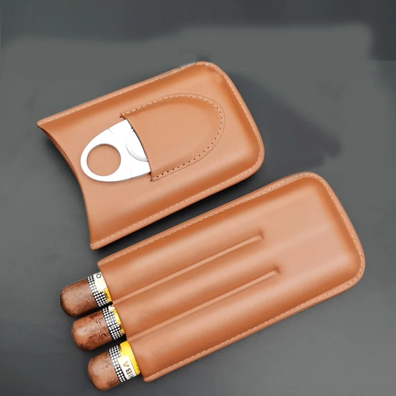 New Travel Leather Cigar Holster Cigarette Case 3 Slots Cigar Protective Holder Customized Color available