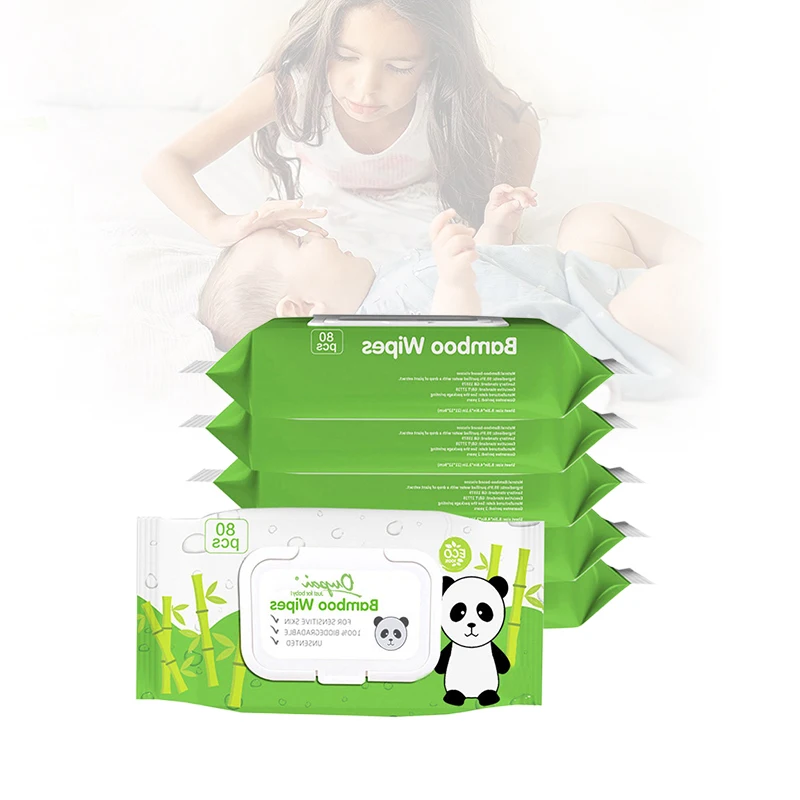 Custom logo single pack 100% bamboo organic biodegradable fabric  baby wet wipes for cleaning