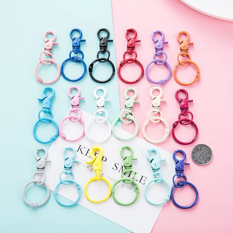 Popular Candy Color Metal Lobster Claw Clasp KeyRing Spray Painted Metal Dog Buckle Key Chain Pendant Key Chain Ring Accessories