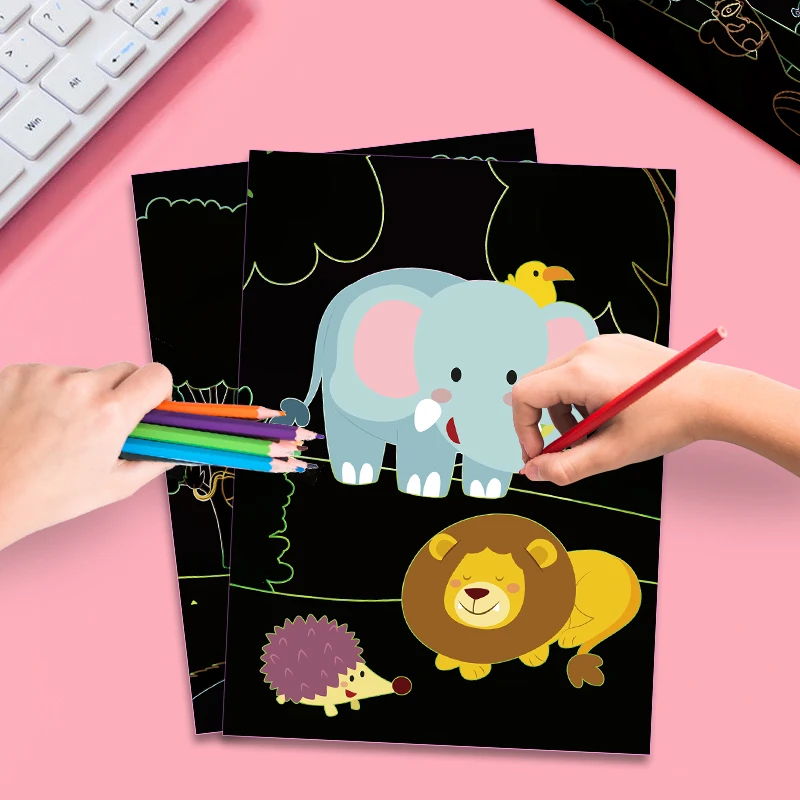 Children DIY Scratch Art Paintings Children Scratch  drawings  children  Educational Diy Rainbow Playing Scratch Card Paper