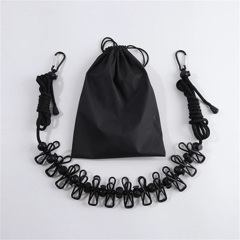 Portable Retractable Clothesline with 12 Hooks Travel Clothing Drying Line for Camping Includes 12 Laundry Clips