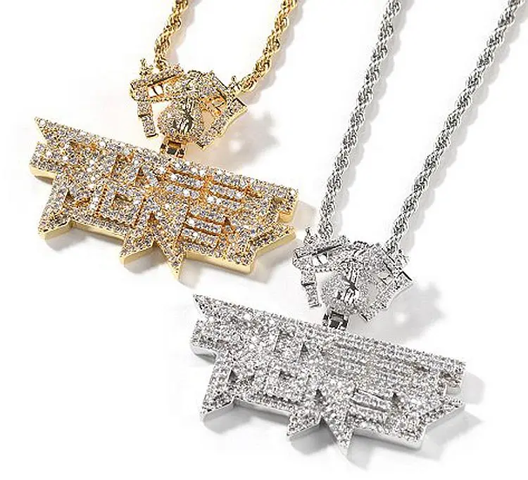 Hip hop Double Gun Dollar Shape Buckle Letter Pendant Personality Creative Copper Diamond Necklace