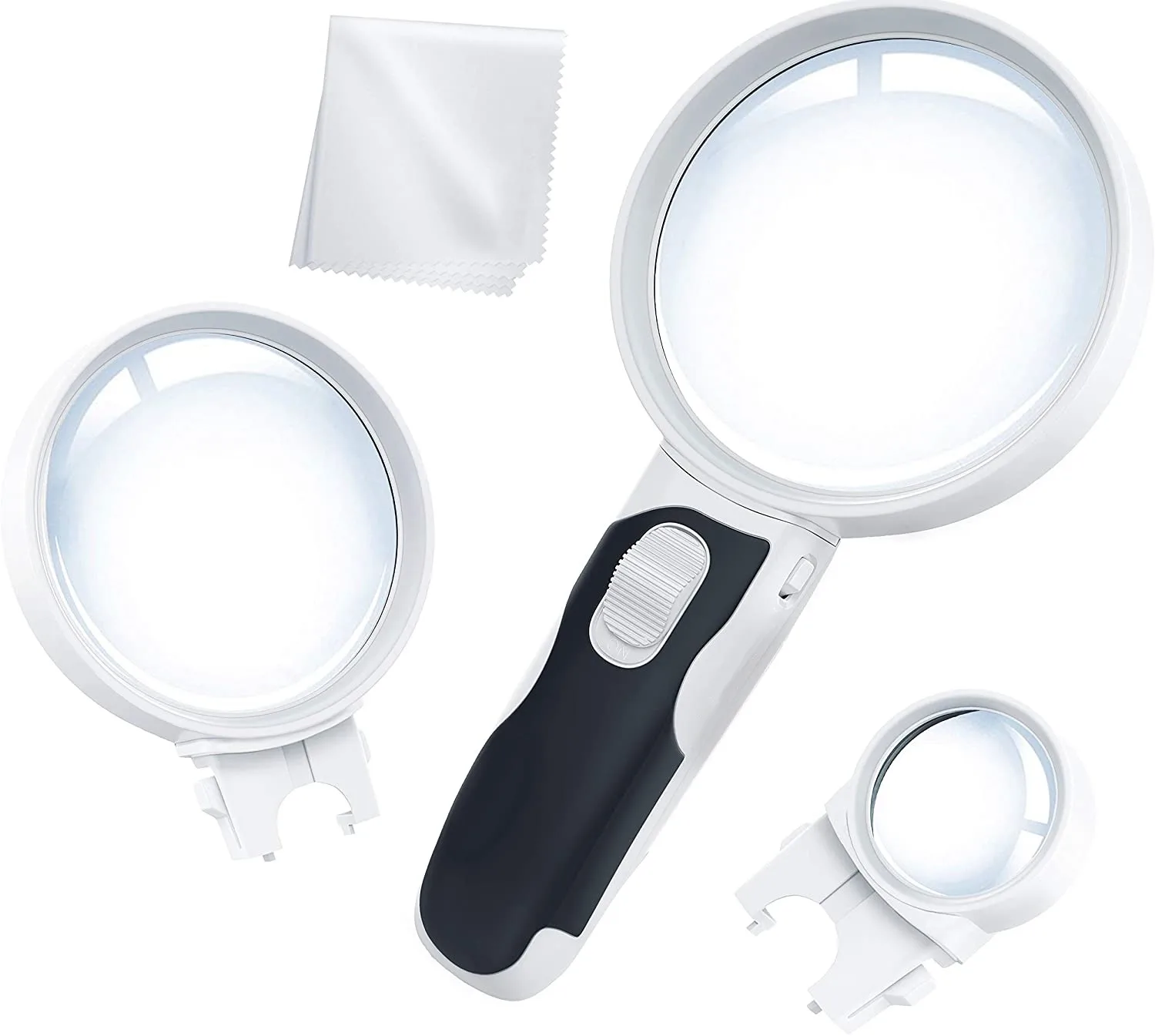 
LED Illuminated Magnifying Glass Set with Lights for Seniors, Maps, Jewelry, Coins, Watch & Computer Repair,3-Lens 2.5X 5X 16X 