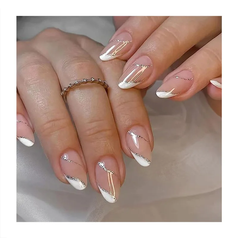 Factory Price French Line Fake Nails Almond Natural Short Press On Nails Self Adhesive Daily Ease Wear Artificial Nails