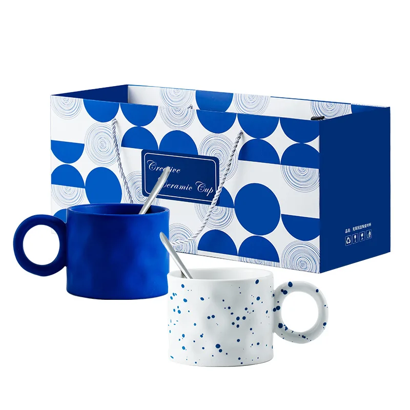 2022 New Kleint Blue Two Cups Set Coffee Creative Ceramic Mugs Ceramic coffee mug gift box set