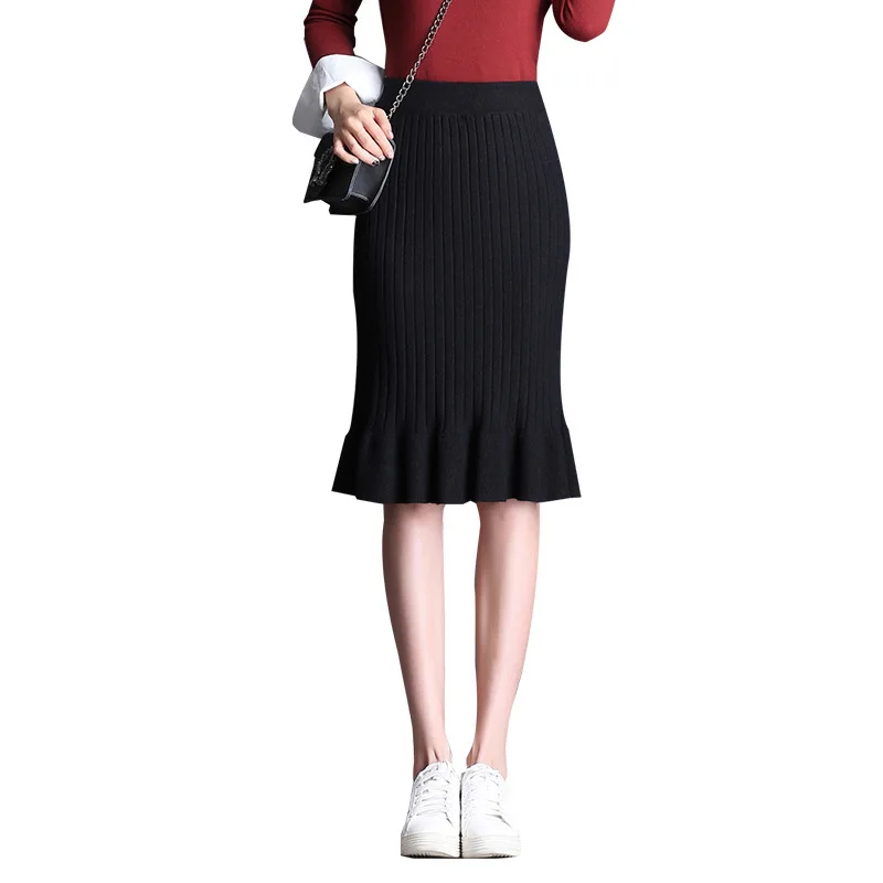 manufacturer custom fall winter high waist comfortable fitted tight fashion elegant  fish tail woolen pencil skirt for ladies