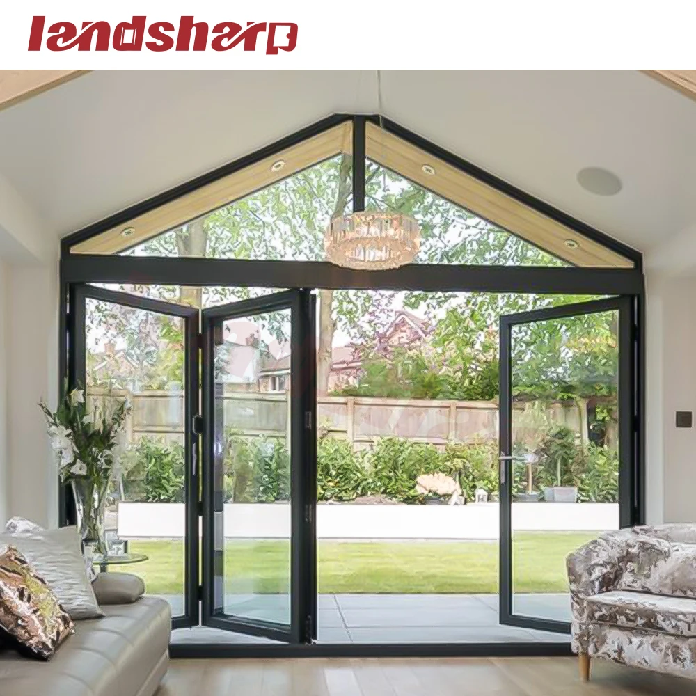 Landsharp Exterior Aluminum House Patio Double Glazed Aluminium Glass Bifold Door Folding Door System