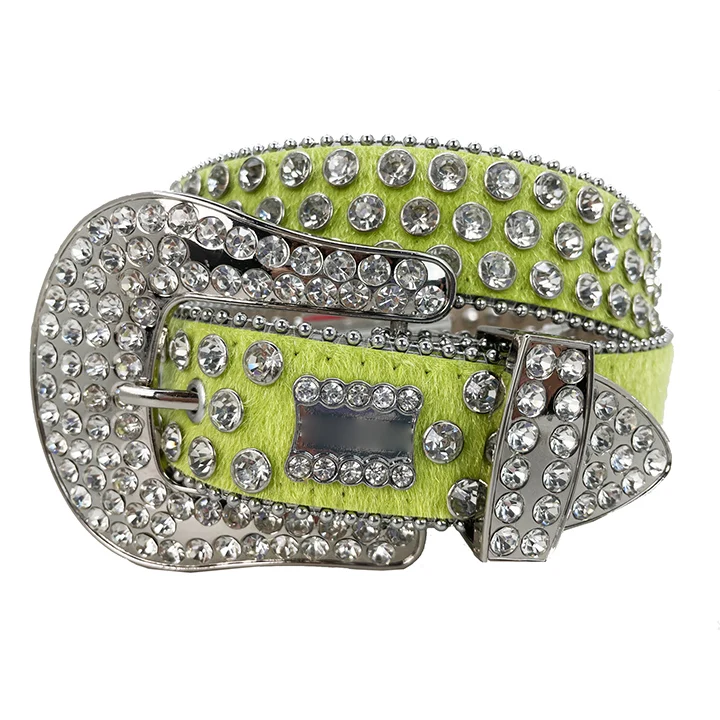Custom fashion trend belt cowgirl horse hair belt diamond multi-color rhinestone belt