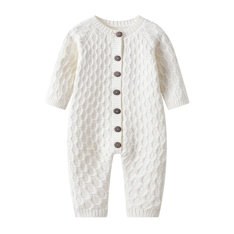 High Quality Custom knitted jumpsuit baby Fall Pure Cotton Knitting Cardigan Long Sleeve baby knit sweater romper