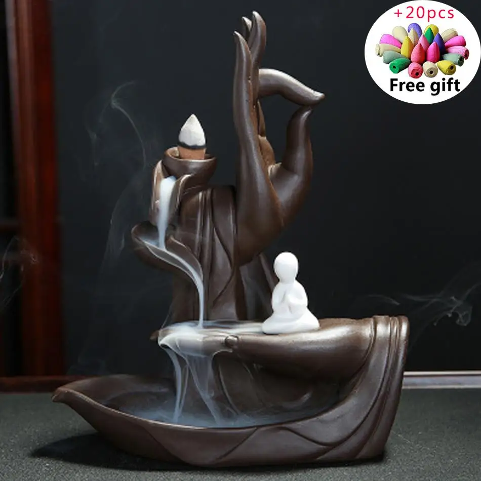 Zen Buddha Hand Incense Burners Backflow Incense Burner Holder Lotus Home Decor Joss Stick Aroma Tower Censer