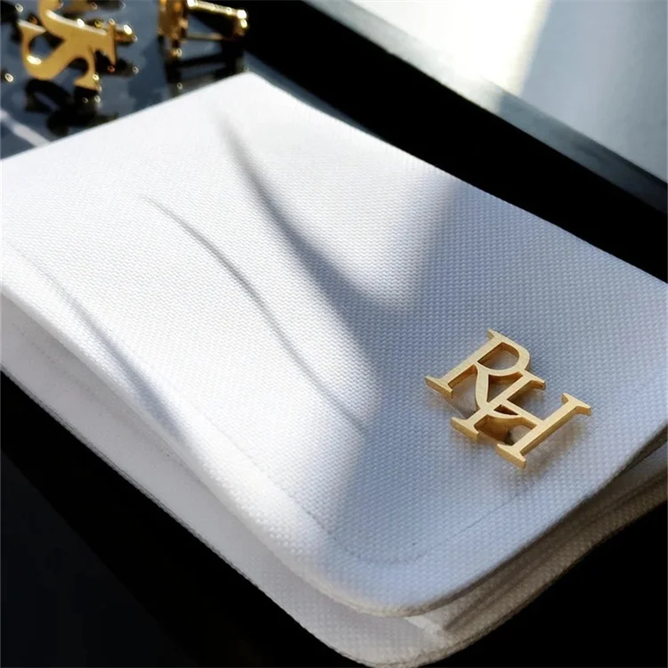 Custom personalized jewelry cufflink vintage luxury stainless steel gold plated 26 letter cufflinks for men