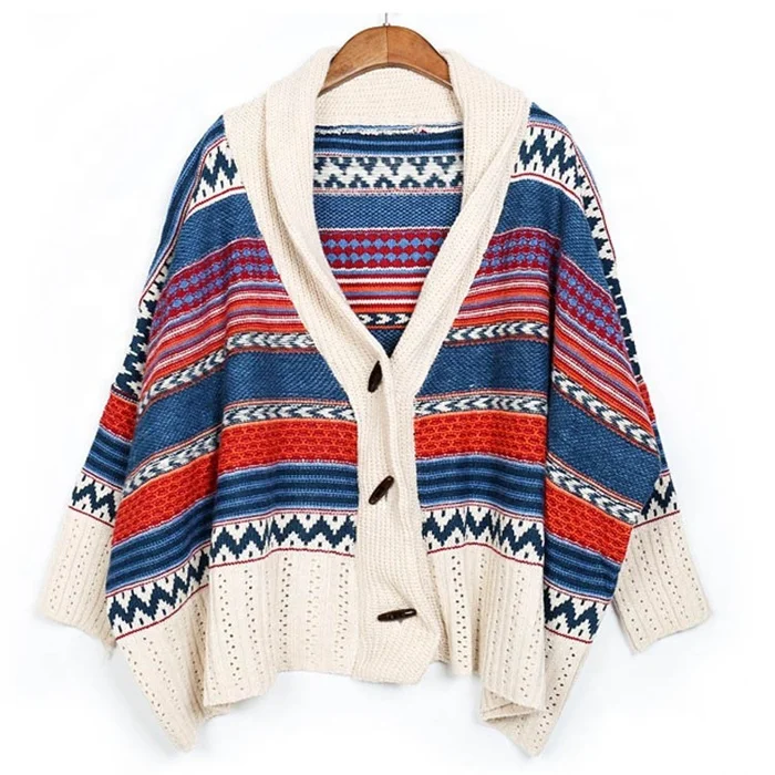 
Wholesale autumn Winter stylish Women ponchos Batwing Sleeve Knited Multicolor Sweater Cardigan 