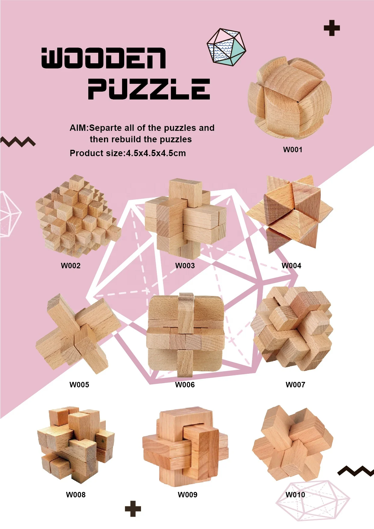 C01204 3D 3x3x3 Magic Cube Wooden Brain Teaser Math Puzzle  Large Size Soma Wooden Cube Puzzle Teris for Adults