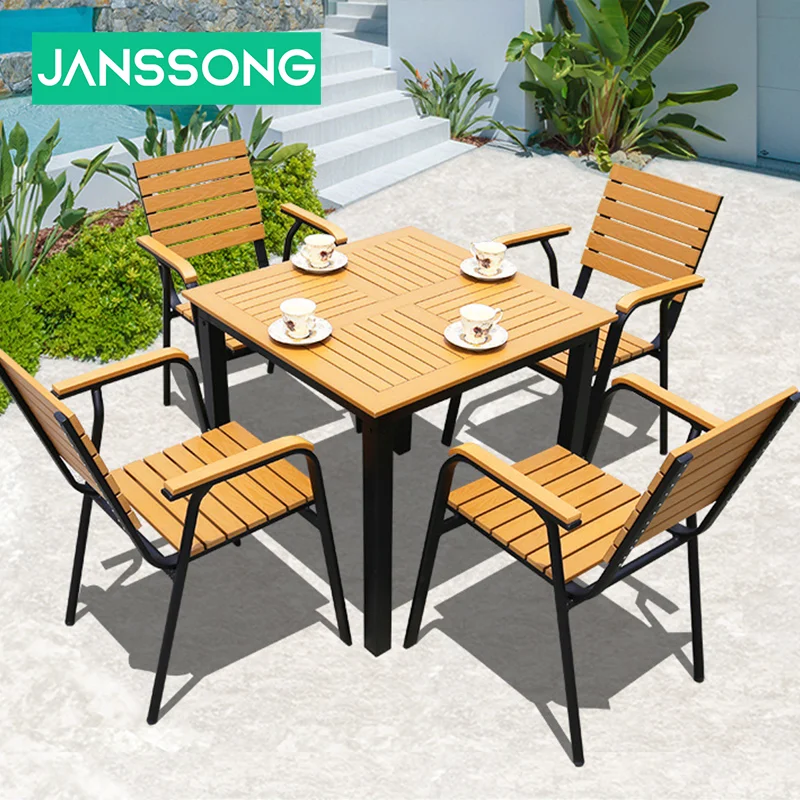 Furniture Table and Chair Set Leisure Plastic Wood Table and Chair Balcony Terrace Wooden Outdoor Open-air Catering Leisure