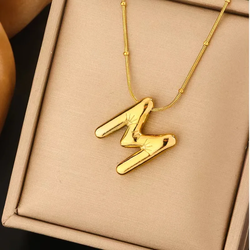 18K Gold Plated Alphabet Pendant Bubble Letter Necklace Balloon Initial Necklaces for Women Girls Dainty Puffy Jewelry Gift
