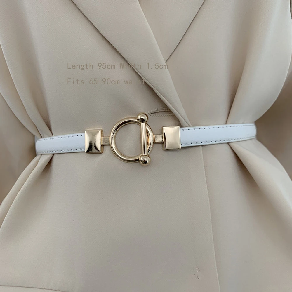Black White Gold Buckle Adjustable Waistband Dress Jeans Strap Thin PU Belt dress coat Belt Waist Seal Women