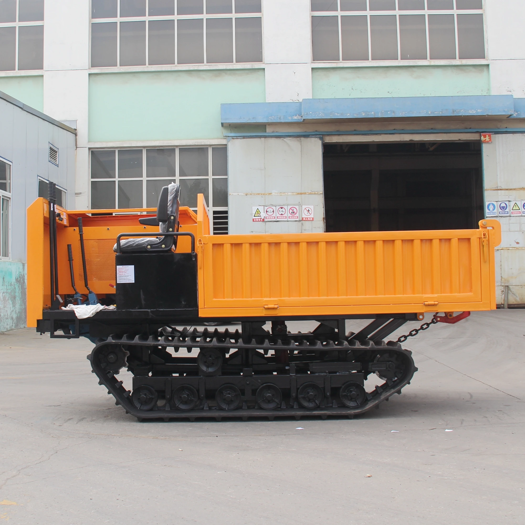 Walk Type Small Tracked Transport Vehicle Yellow Color Mini Crawler Dumper