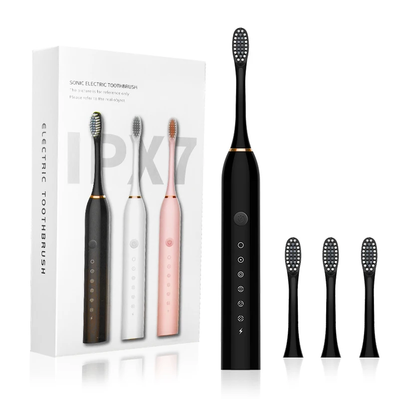 VCAN IPX7 Автоматическая перезаряжаемая USB звуковая электрическая зубная щетка для взрослых студентов с 6 режимами ухода за полостью рта 4 головки