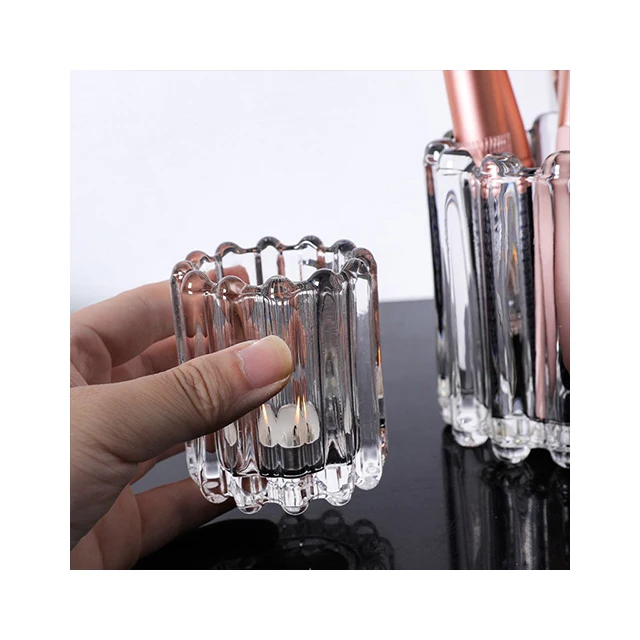 Korean Style Gear Cylindrical Glass Cup Makeup Brush Bucket for Tabletop Decor and Sublimation Ornaments