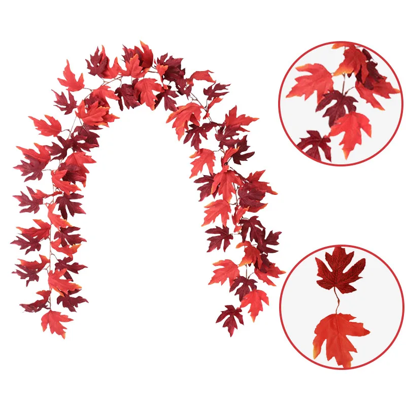 2.4m Autumn Leaves Garland Maple Leaf Vine Artificial Flowe Foliage Decoration Home Decoration