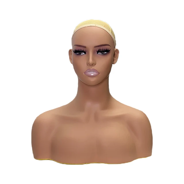 Custom Logo African American Female Bust Half Body Realistic Human Shoulders Model Head Mannequin
