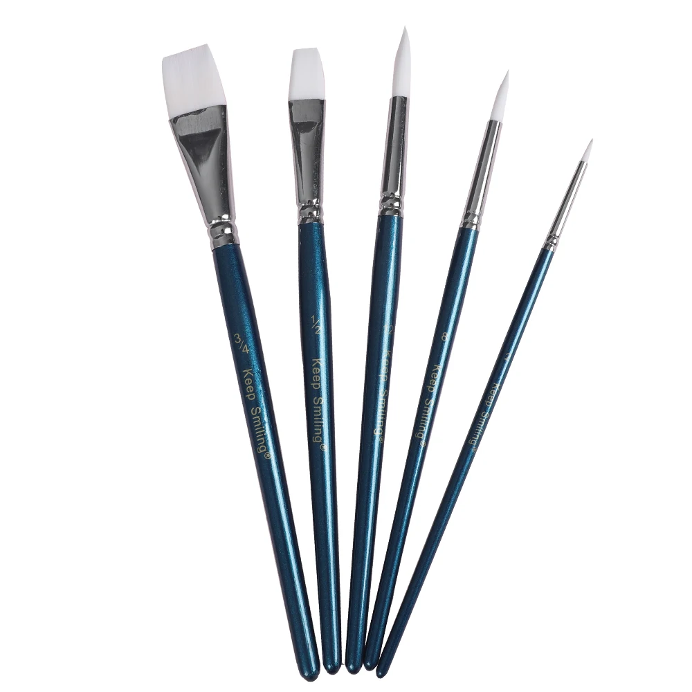 Haihui  Professional  Acrylic Paint Brushes For Art Painting 5 Pcs Nylon Hair Wood Handle Fine Detail Oil Artist Brush