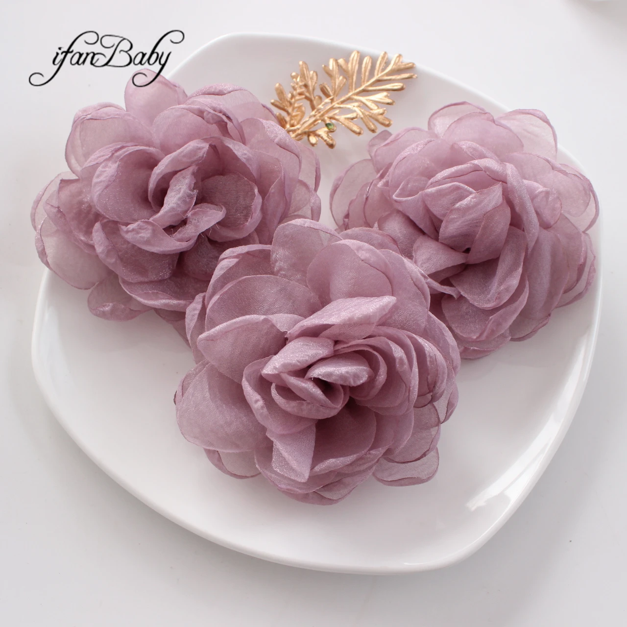 9-10cm Women Girl Chic Rosette Organza Floral Singed Burned Fabric Flowers For Hair Accessories