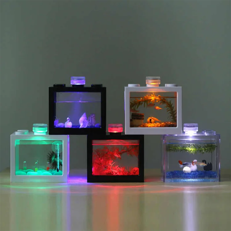 2022 New Design Hot Sale Household Small Building Block Fish Tank With Colorful Lights