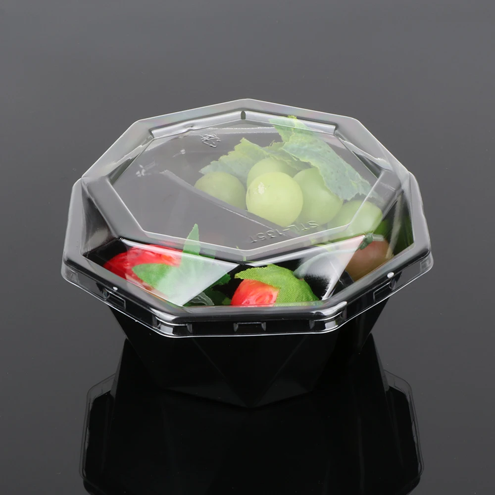 hengmaster disposable pet plastic 2 compartment fruit and salad packaging tray with lid