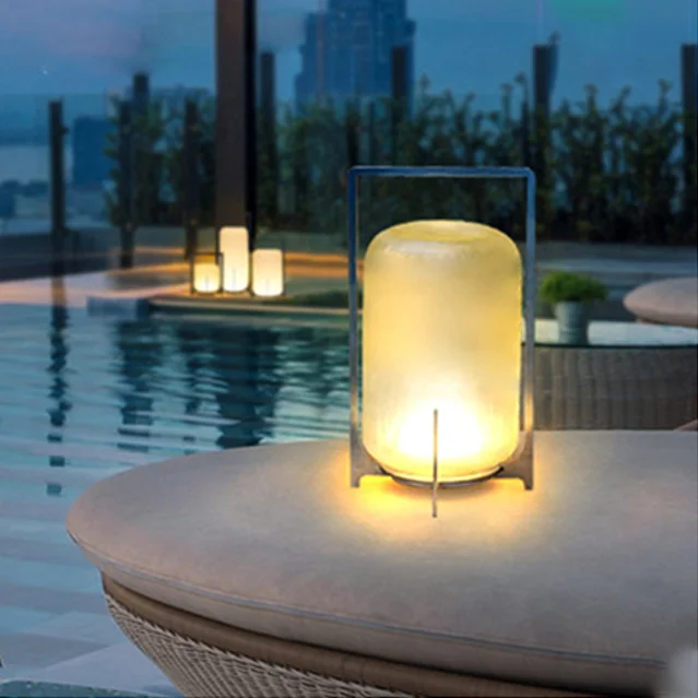 Customized logo portable glass PE party atmosphere table atmosphere corner floor lamp rechargeable solar garden lamp