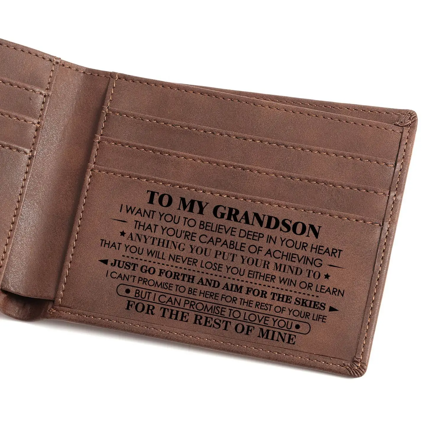 Fashion Design Laser Engraving PU Wallet Wholesale High Quality Retro To My Son Leather Wallet Men Custom Luxury Wallets For Men