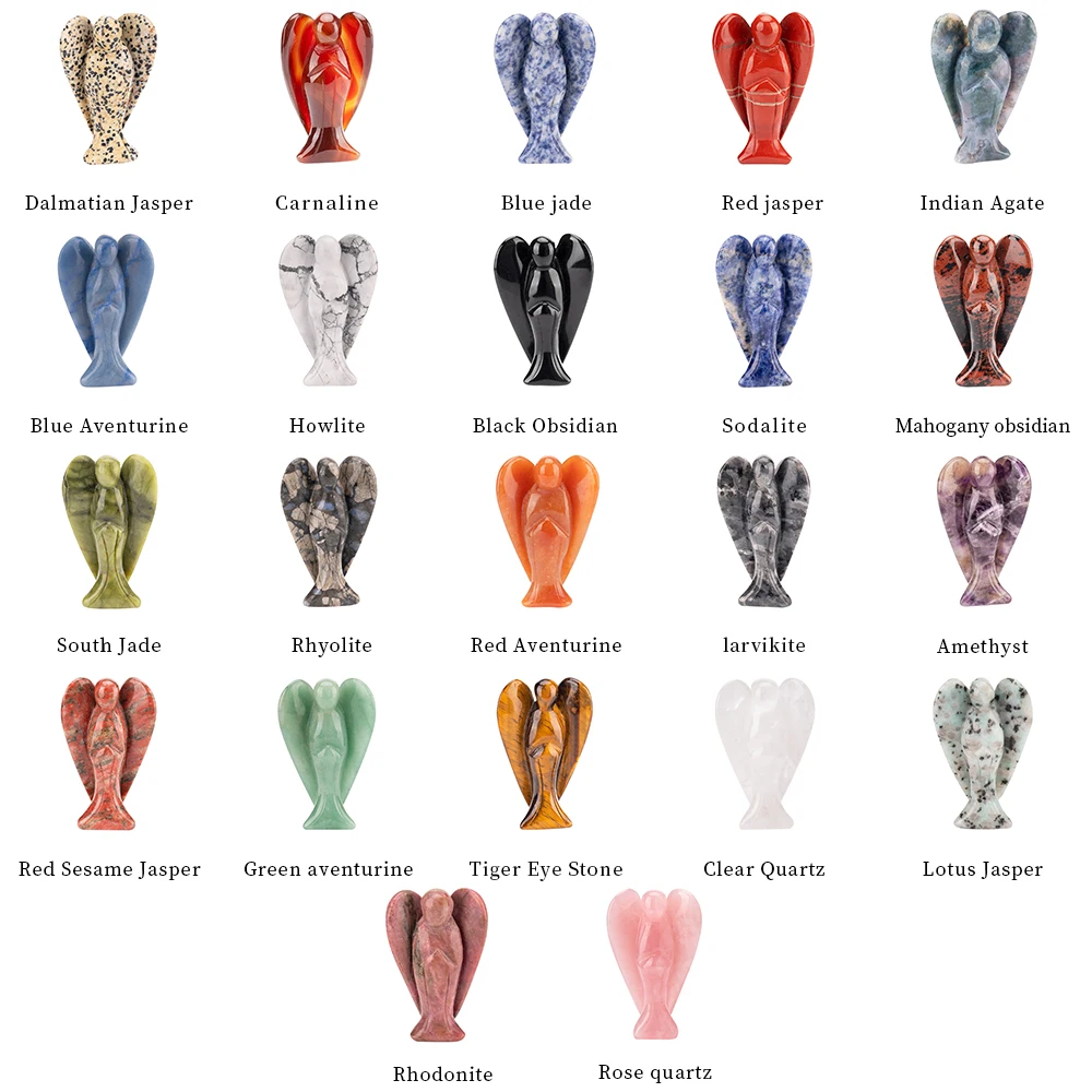BZ JADE TIFA Wholesale 3-inch Angel Statue Semi Precious Stones Gems Carving Blue Jade Angel for Home Decoration Feng Shui Gifts