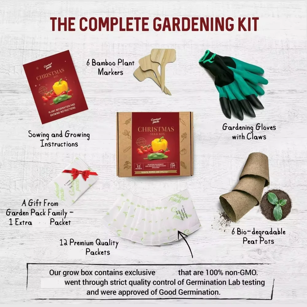 CHRISTMAS EDITION vegetable planting kit tomato pepper chili pepper planter with growing accessories Custom Bamboo Plant Markers