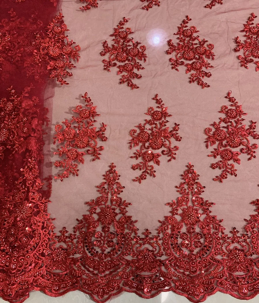 Горячая распродажа, кружевная ткань с бисером и блестками для платья, оптовая продажа, двусторонняя вышитая бисером ткань в наличии