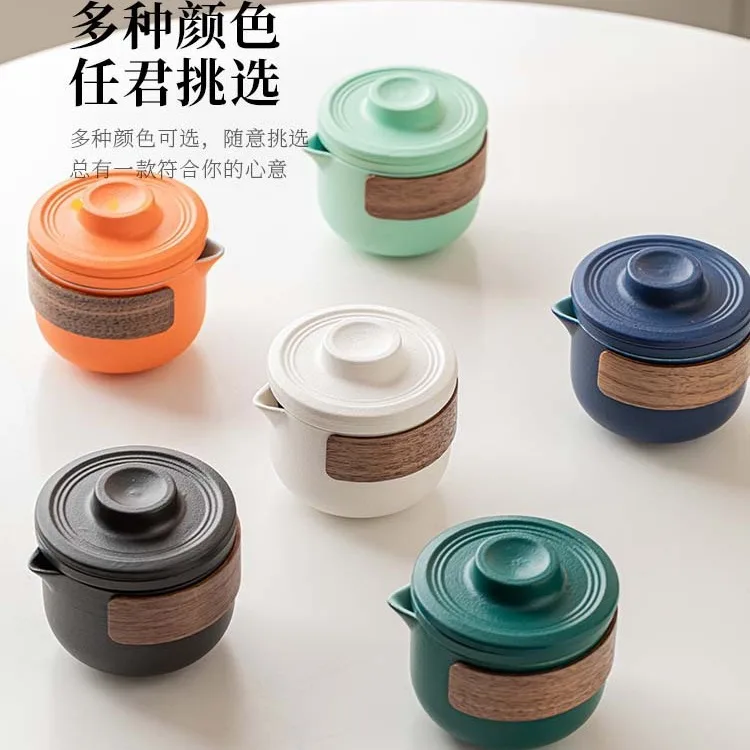 Travel tea set small portable quick outdoor camping travel ceramic teapot tea cup 3 pcs set Drinkware with bag