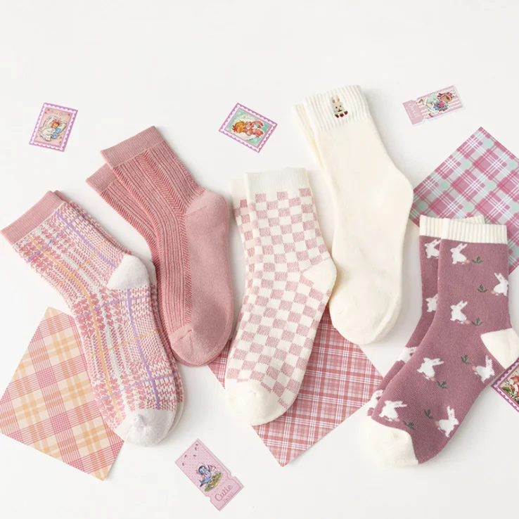 Warm cushion sweet girl cotton crew pink cute thick winter socks