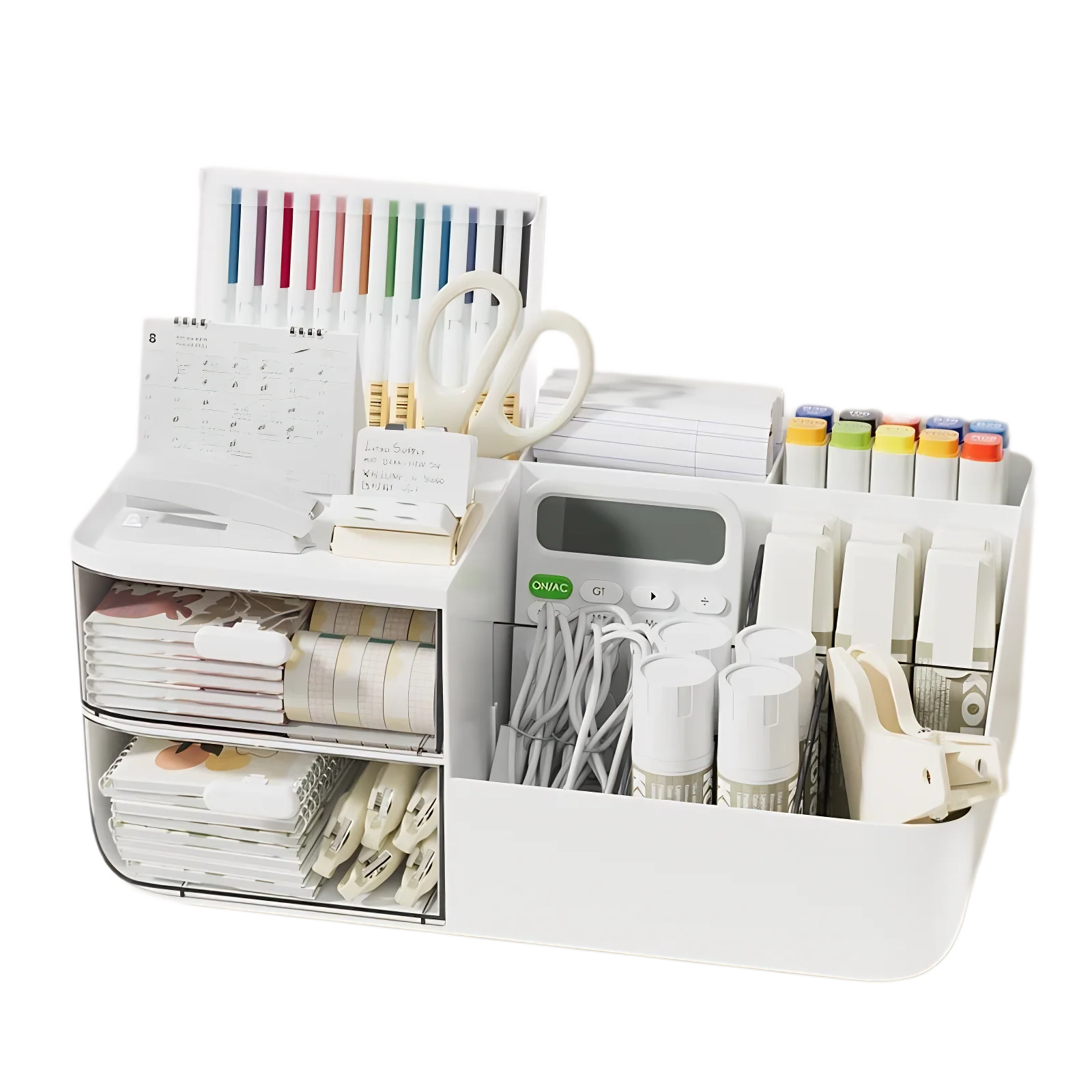 Student pen Slot Sticky Note calculator Scissors stapler Tray Stationery container tabletop Storage Organizer Holder with Drawer