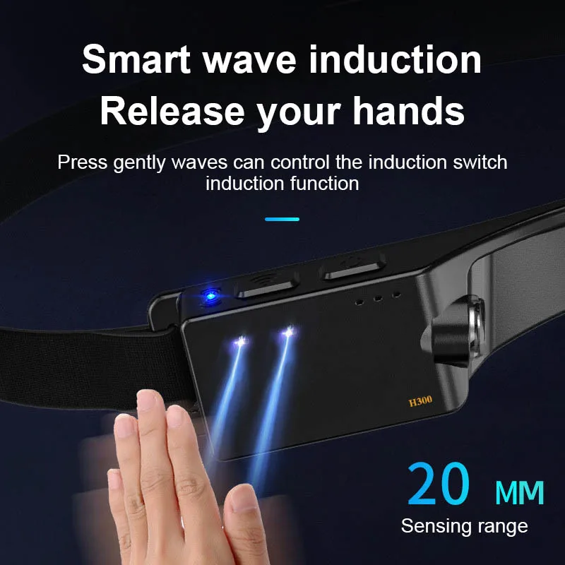 2022 new cob head lamp led  sensor rechargeable running light waterproof headlamps for hunting