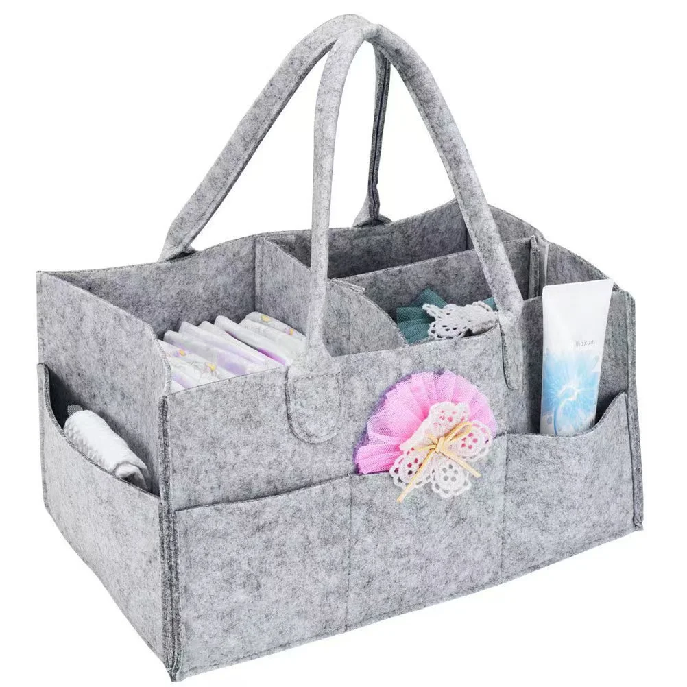 Custom Baby Portable Felt Organizer Baby Caddy Tote Diaper Bag With Large Capacity For Mommy