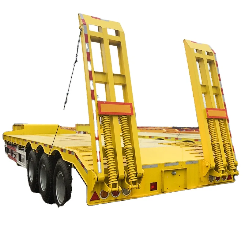 60 ton low flatbed semi trailer hydraulic lowboy semi truck trailer low bed trailer with dolly or hydraulic ramp or car lift