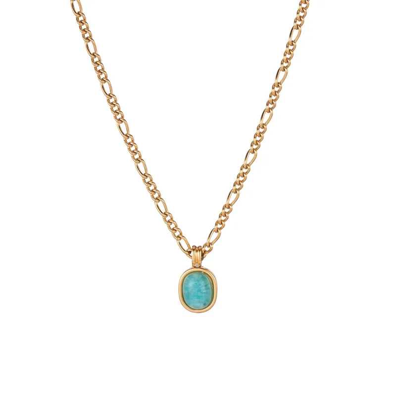 Popular Mint Green Color Amazonite Necklace 18k Gold Plated Stainless Steel Pendant Gold Necklace For Gifts